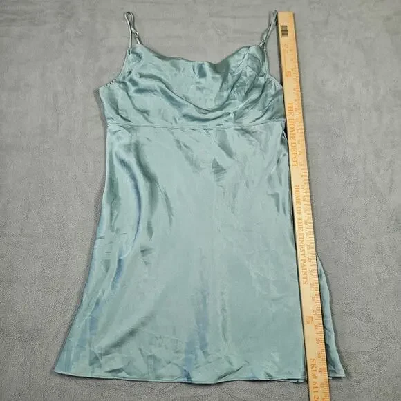 Victoria’s Secret Slip Dress Women's Large Green Satin Drape Neck Mini Y2K Party - Picture 12 of 13